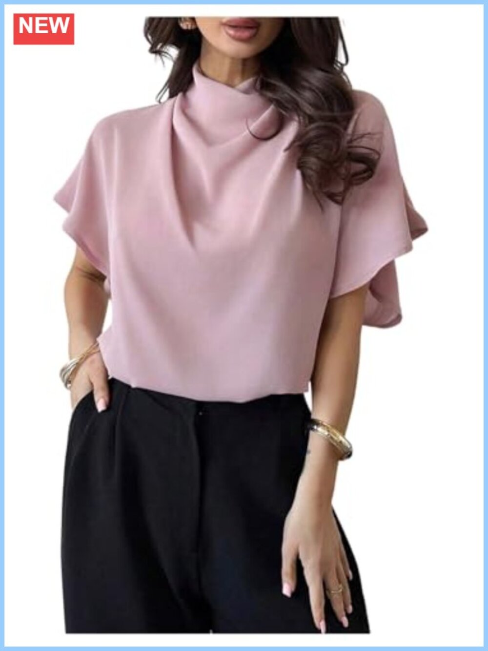 Mock Neck Dolman Sleeve Ruched Blouse Business Work Top